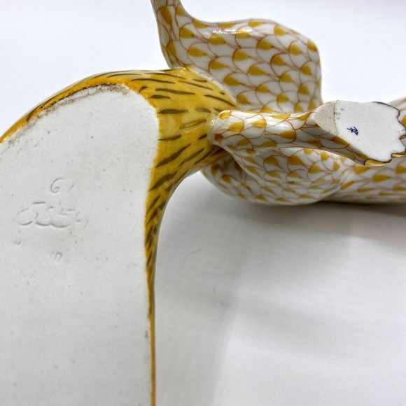 Herend Hungary hand painted yellow fishnet 24K accent Figurine Large Sneaky Fox - Picture 11 of 13